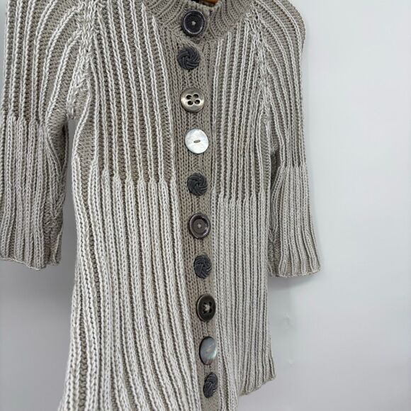 Pure Handknit Artsy Button Front Cardigan, Sz Med, Gray White Stripe, Granny - Picture 7 of 9
